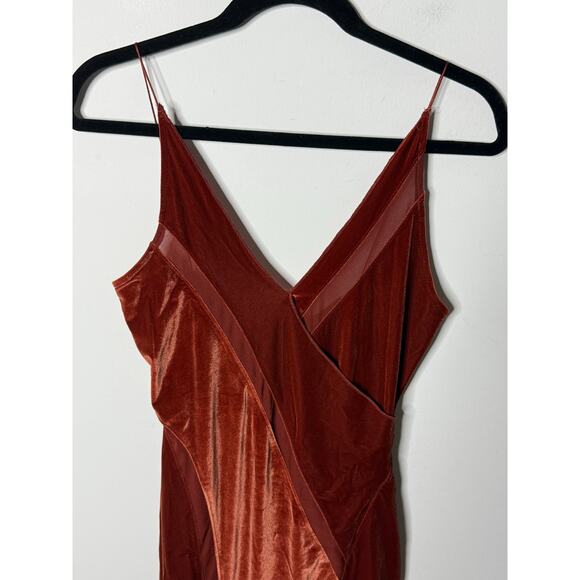 Free People Spliced Velvet Maxi Dress Women XS Bronze Sheer Cutouts Front Slit - Picture 6 of 14